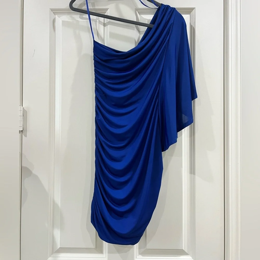 Ya Los Angeles blue mini dress asymmetrical one shoulder size small - Picture 2 of 4